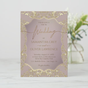 Invitación a la boda rosada y de oro de Rubor