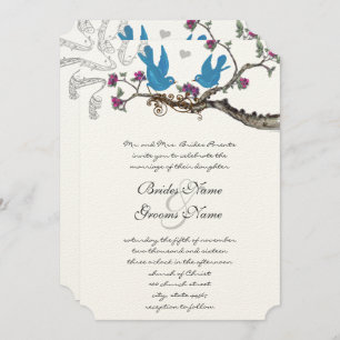 Invitación a la boda rosada y morada de aves acuát