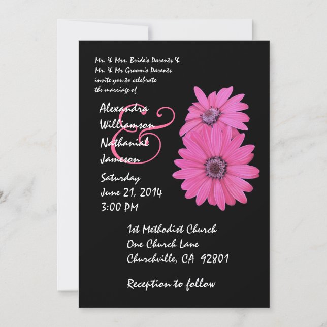 Invitación a la boda rosada y negra (Anverso)