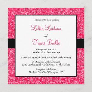 Invitación a la boda rosada y negra con minipaisle