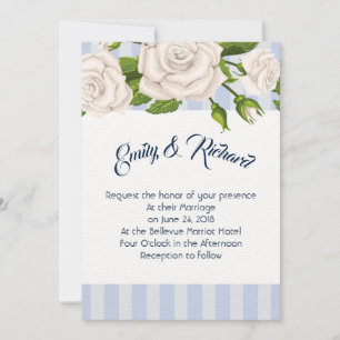 Invitación a la boda - Rosas blancas en franjas az