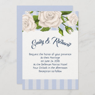 Invitación a la boda - Rosas blancas en franjas az