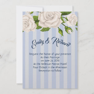 Invitación a la boda - Rosas blancas en franjas az