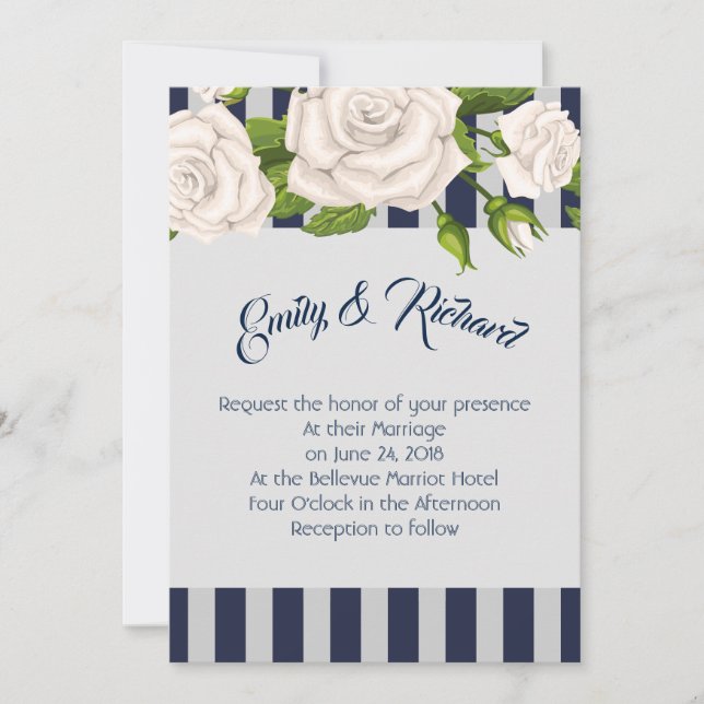 Invitación a la boda - Rosas blancas en franjas de (Anverso)