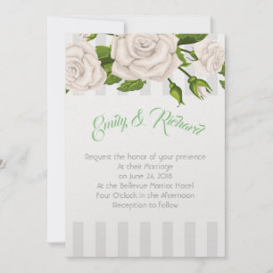 Invitación a la boda-rosas blancas en rayas invita