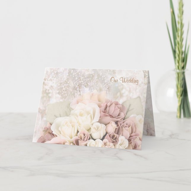 Invitación a la boda - rosas crema-blanco-rosados. (Anverso)