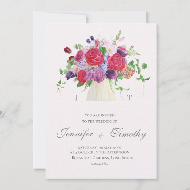 Invitación a la boda Rosas rojas botánicas (Anverso)