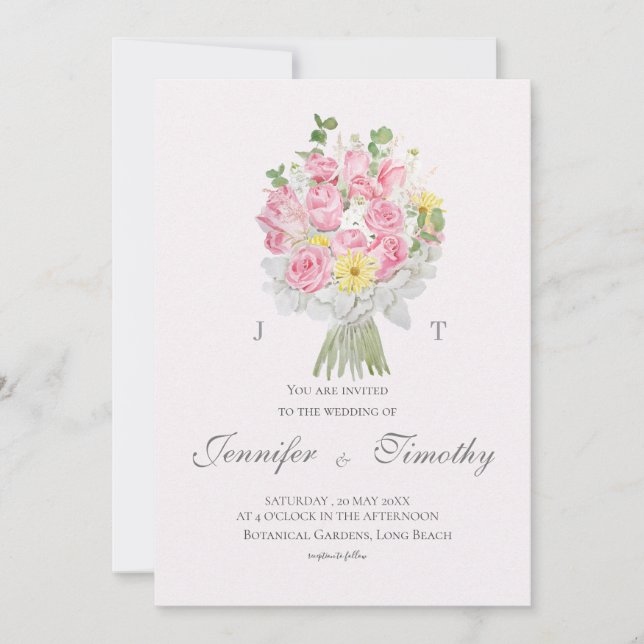 Invitación a la boda Rosas rosadas botánicas (Anverso)
