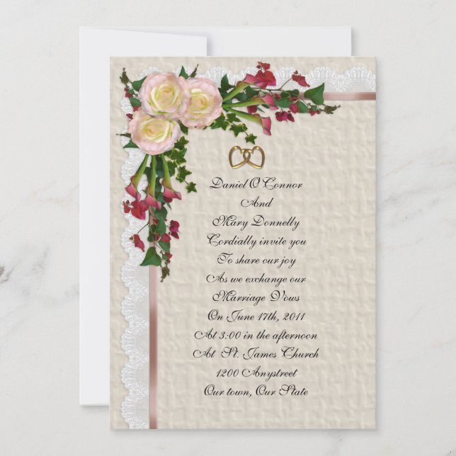 Invitación a la boda Rosas y lirios de Calla (Anverso)