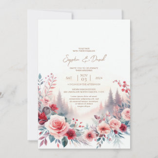 Invitación a la boda Rosas y pinos rojos