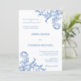 Invitación a la boda Royal Blue Flourish de acuare