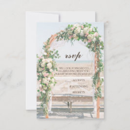 Invitación a la boda RSVP de Beach Arbor Sunset