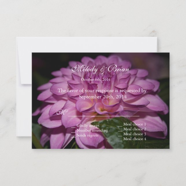 invitación a la boda RSVP de la flor de dahlia púr (Anverso)