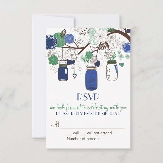 Invitación a la boda RSVP de las jarras de mason a (Anverso)