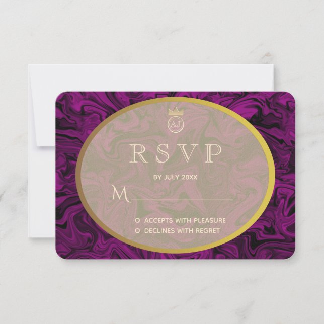 Invitación a la boda RSVP Lujo Púrpura y Oro (Anverso)
