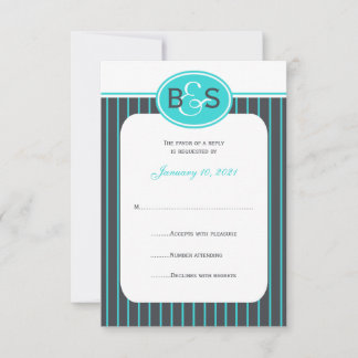 Invitación a la boda RSVP — Monograma azul