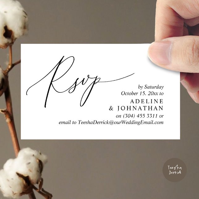 Invitación a la boda RSVP, recordatorio romántico  (Wedding Invitation RSVP Modern Minimalist Design Reminder Email Phone Texting in Classy Black White)