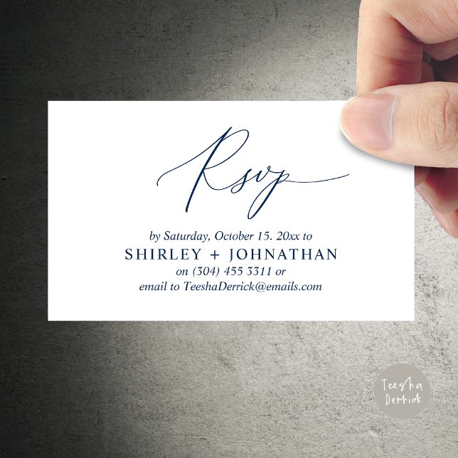 Invitación a la boda RSVP, recordatorio romántico  (Wedding Invitation RSVP Modern Minimalist Design Reminder Email Phone Texting in Classy Navy Blue)