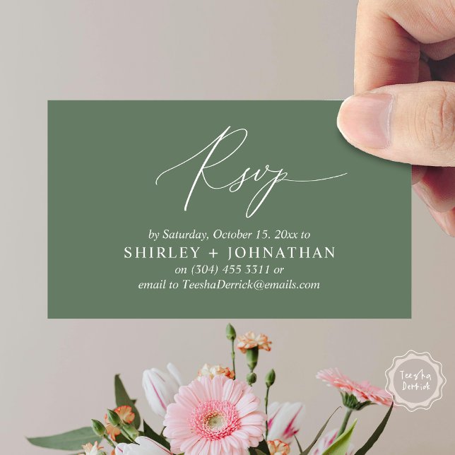 Invitación a la boda RSVP, recordatorio romántico  (Wedding Invitation RSVP Modern Minimalist Design Reminder Email Phone Texting in Greenery Sage Green)