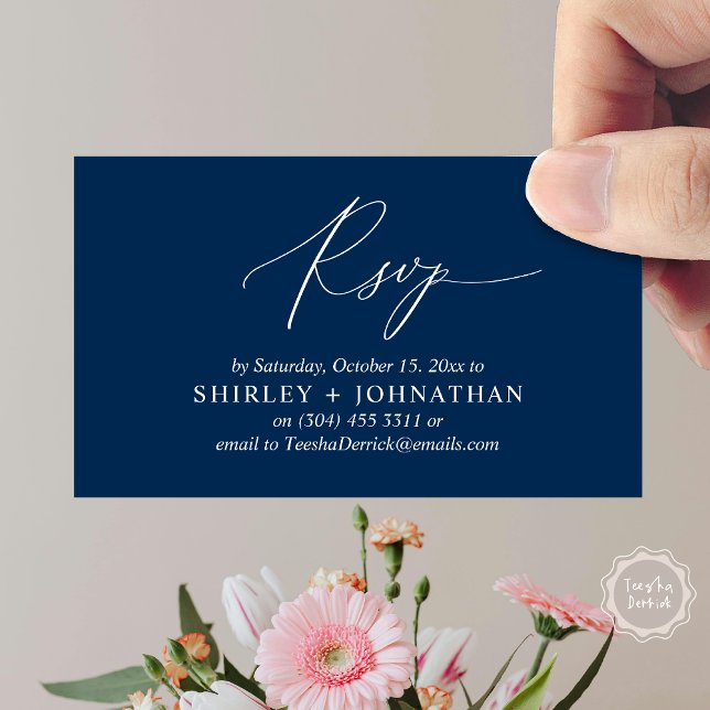 Invitación a la boda RSVP, recordatorio romántico  (Wedding Invitation RSVP Modern Minimalist Design Reminder Email Phone Texting in Classy Navy Blue)
