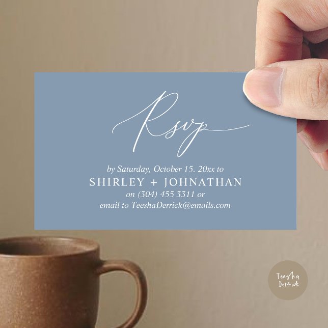 Invitación a la boda RSVP, recordatorio romántico  (Wedding Invitation RSVP Modern Minimalist Design Reminder Email Phone Texting in Dusty Blue)