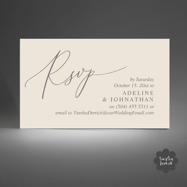 Invitación a la boda RSVP, recordatorio romántico  (Wedding Invitation RSVP Modern Minimalist Design Reminder Email Phone Texting in Cream Grey)