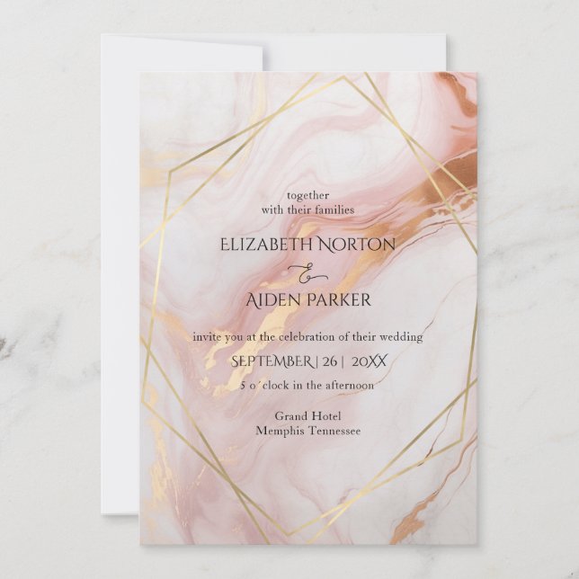 Invitación a la boda Rubor de Marble Gold (Imitati (Anverso)