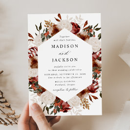 Invitación a la boda rusa de Borgoña y Rosas de Ma