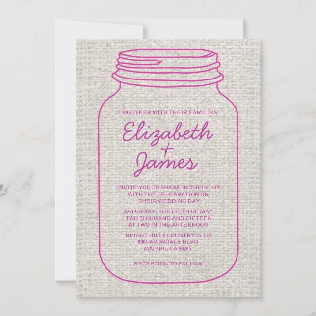 Invitación a la boda rusa de Burlap Mason Jar (Anverso)