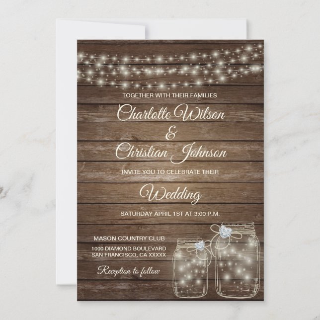 Invitación a la boda Rustic Country Mason (Anverso)