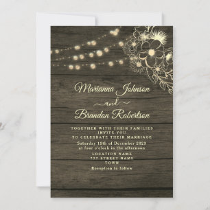 Invitación a la boda Rustic Wood and String Lights