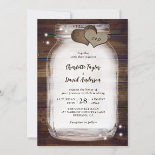Invitación a la boda Rustic Wood Burlap Mason Jar