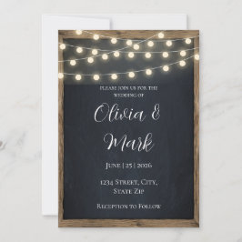 Invitación a la boda Rustic Wood & String Lights