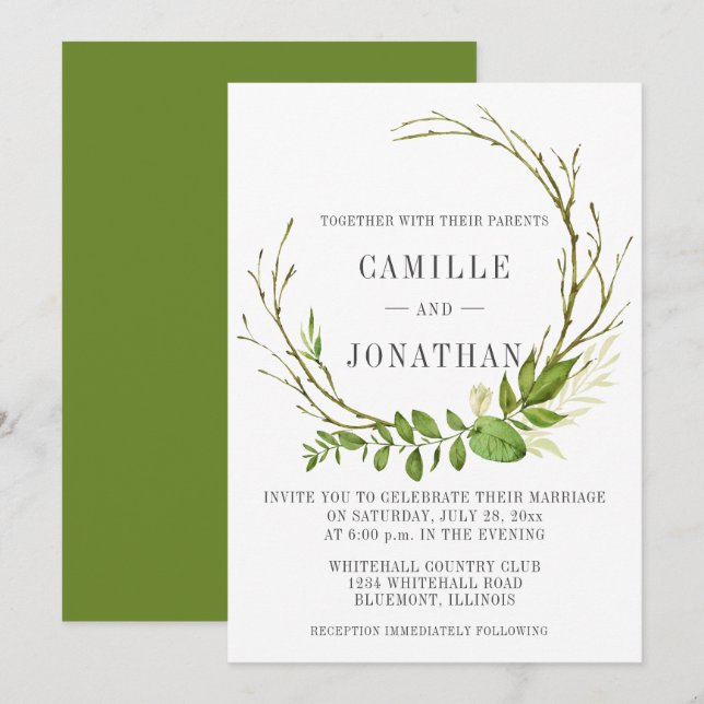 Invitación a la boda Rustic Wreath de los bosques  (Anverso / Reverso)