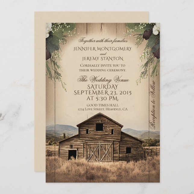 Invitación a la boda rústica (Anverso / Reverso)