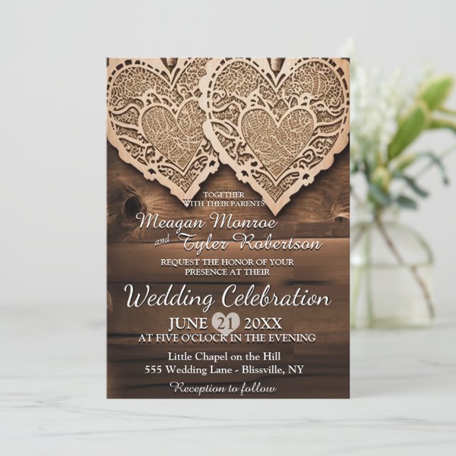 Invitación a la boda rústica (Anverso de pie)