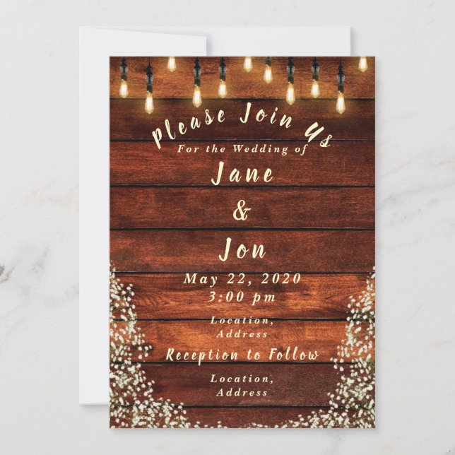 Invitación a la boda rústica (Anverso)