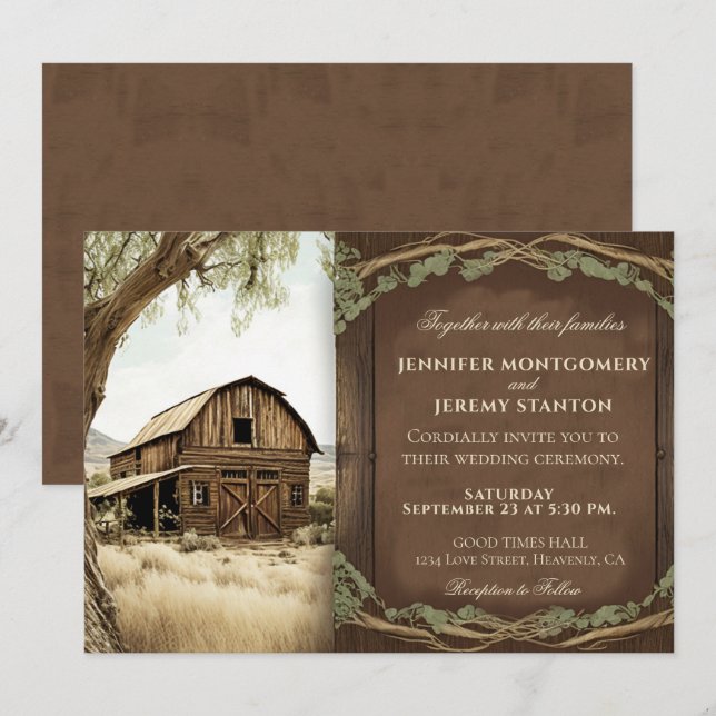 Invitación a la boda rústica (Anverso / Reverso)