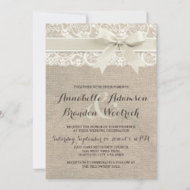 Invitación a la boda rústica | Burlap Lace Bow Loo