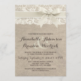 Invitación a la boda rústica | Burlap Lace Bow Loo