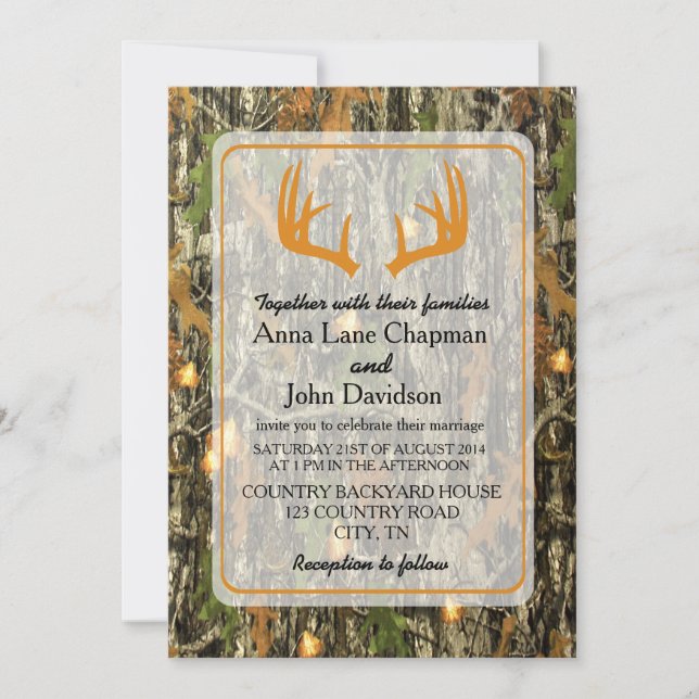 Invitación a la boda rústica Camo Antler (Anverso)