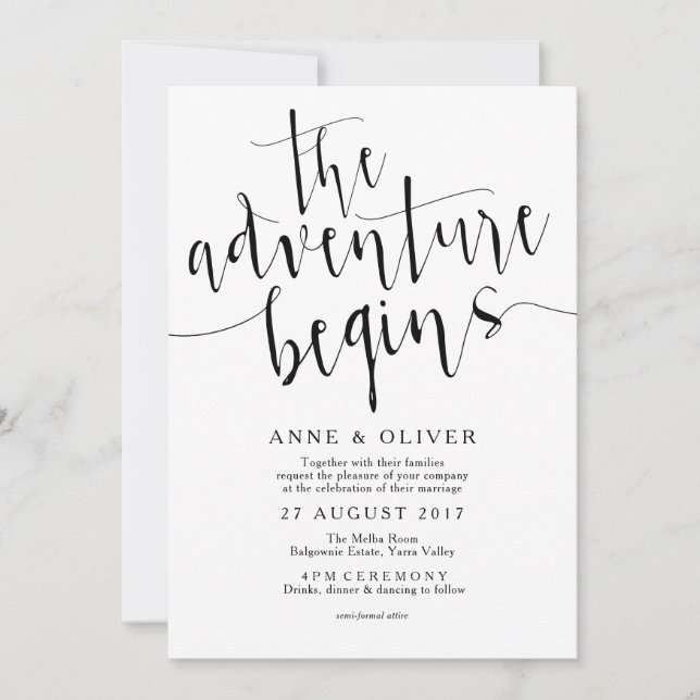 Invitación a la boda rústica comienza la aventura (Anverso)