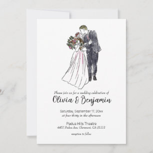 Invitación a la boda rústica con dibujo de pareja
