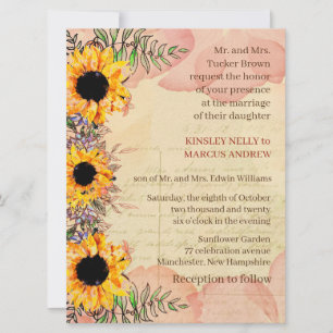 Invitación a la boda rústica con flor de girasol a