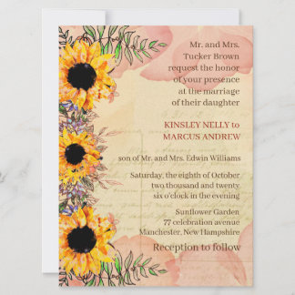 Invitación a la boda rústica con flor de girasol a