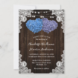 Invitación a la boda rústica con flores moradas y 