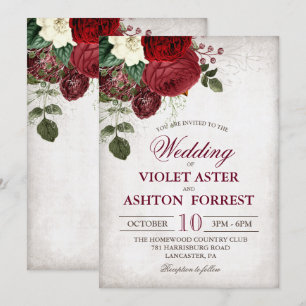 Invitación a la boda rústica con flores vintage