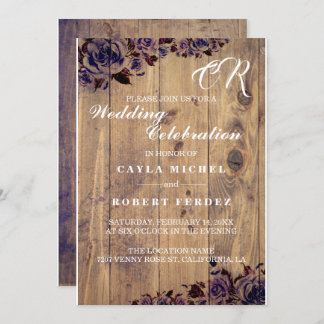 Invitación a la boda rústica con Rosa morado negro