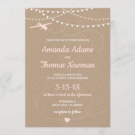 Invitación a la boda rústica con un avión y luces