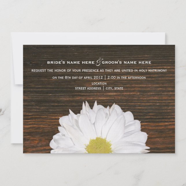 Invitación a la boda rústica Daisy & Barnwood (Anverso)